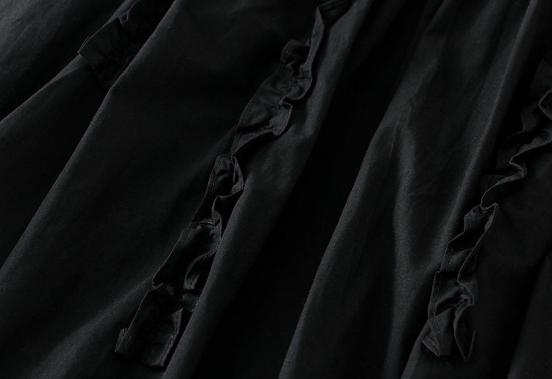 Midnight Ruffle A-Line Skirt With Pocket - 2506_BLACK