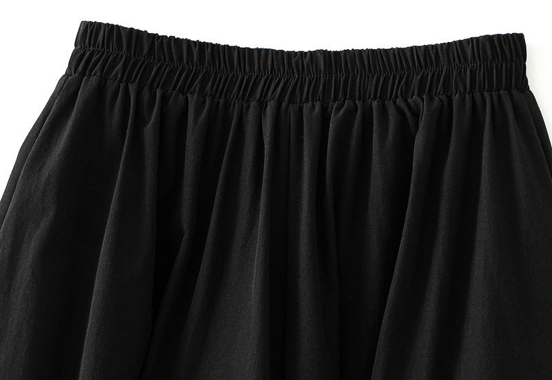Black Draped Balloon Midi Skirt With Pocket