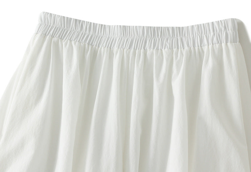White Draped Balloon Midi Skirt With Pocket