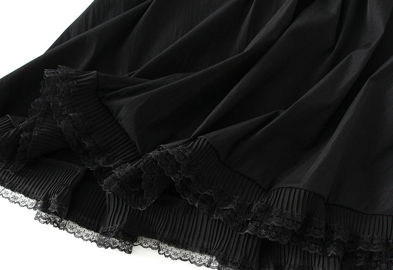 Victorian Lace-Trim Skirt - K538_BLACK