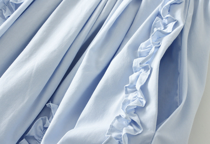 Sky Ruffle A-Line Skirt With Pocket - 2506_BLUE