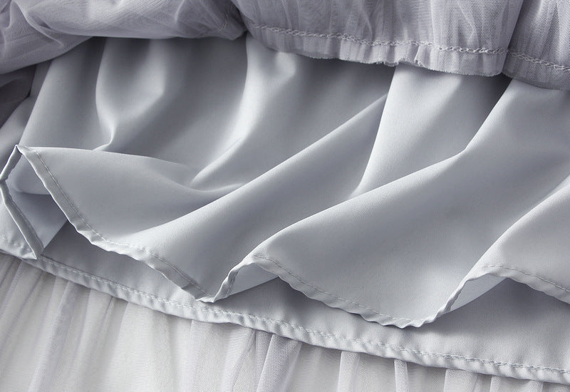 Grey Layered Ruffle Tulle Skirt