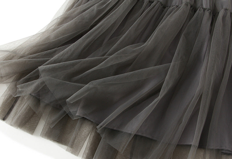 Smoky Veil Tulle Midi Skirt - 0826_GREY