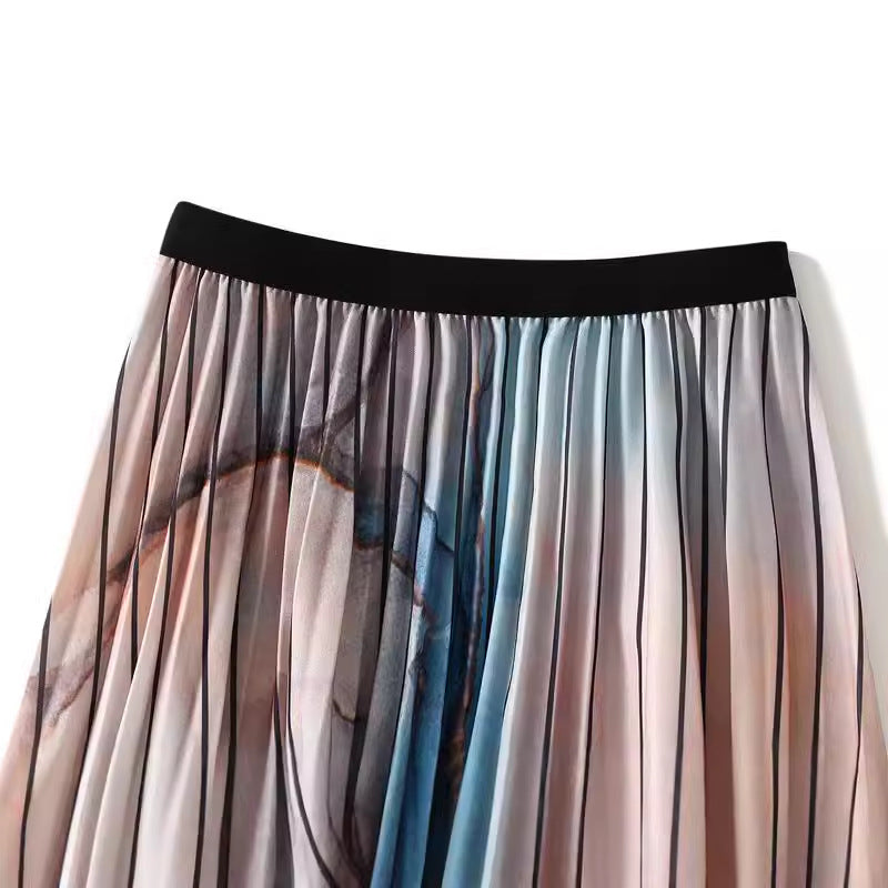 Marble Print Pleated Skirt
