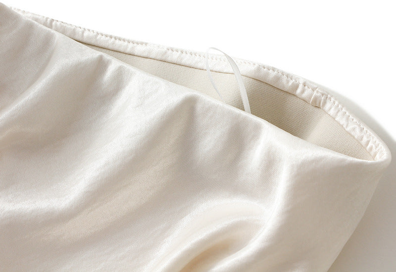 Elegant Satin Lace Trim Midi Skirt