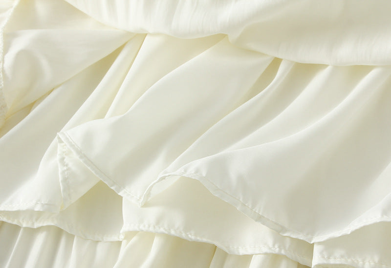 Ivory Tiered Maxi Skirt with Bow Details