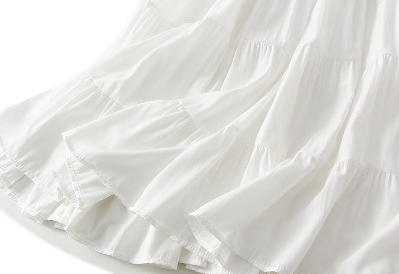 White Tiered Maxi Skirt with Bow Details