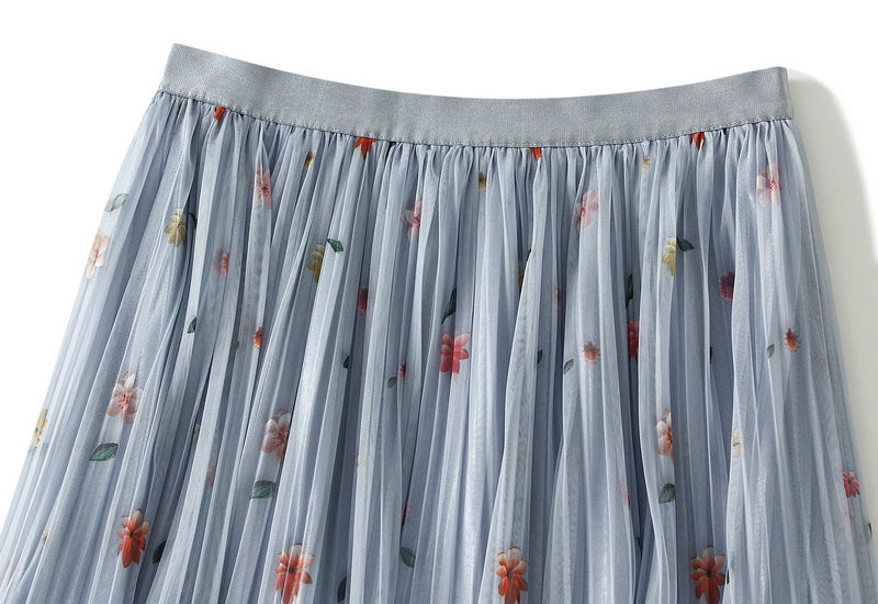 Reversible Bluebell Bloom Tiered Midi Skirt - 8935_BLUE