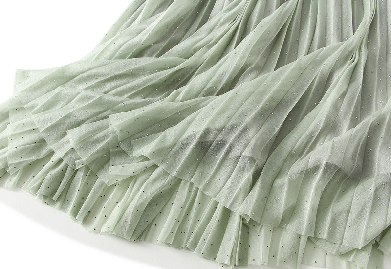 Soft Pleated Maxi Skirt – Sage Green