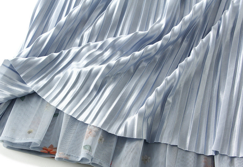 Reversible Bluebell Bloom Tiered Midi Skirt - 8935_BLUE