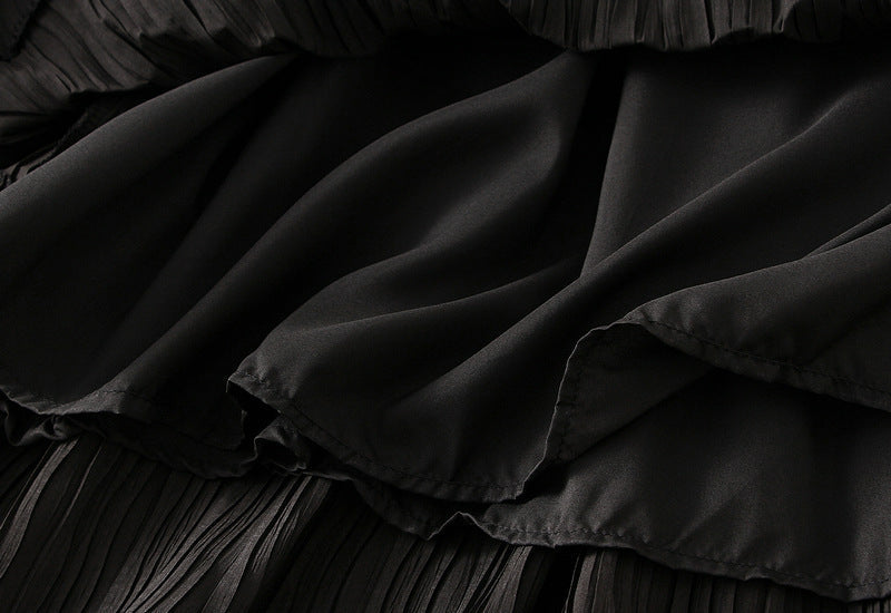 Noir Lace Tiered Pleated Skirt - 9106_BLACK