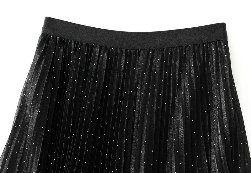 Sparkle Pleated Maxi Skirt – Midnight Black