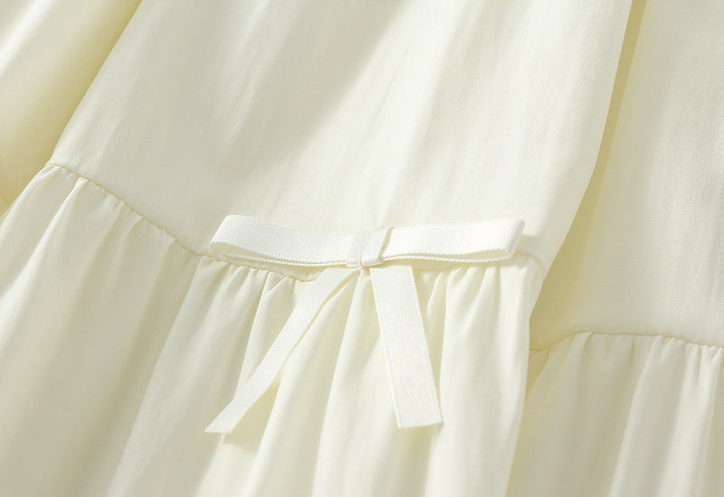 Ivory Tiered Maxi Skirt with Bow Details