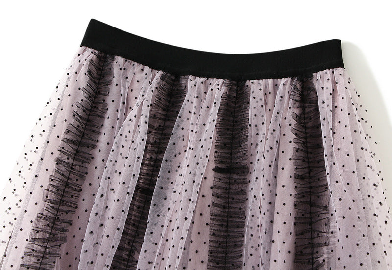 Pink Polka Dot Tulle Maxi Skirt