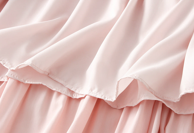 Pink Tiered Maxi Skirt with Bow Details