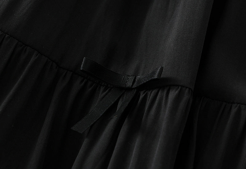 Black Tiered Maxi Skirt with Bow Details