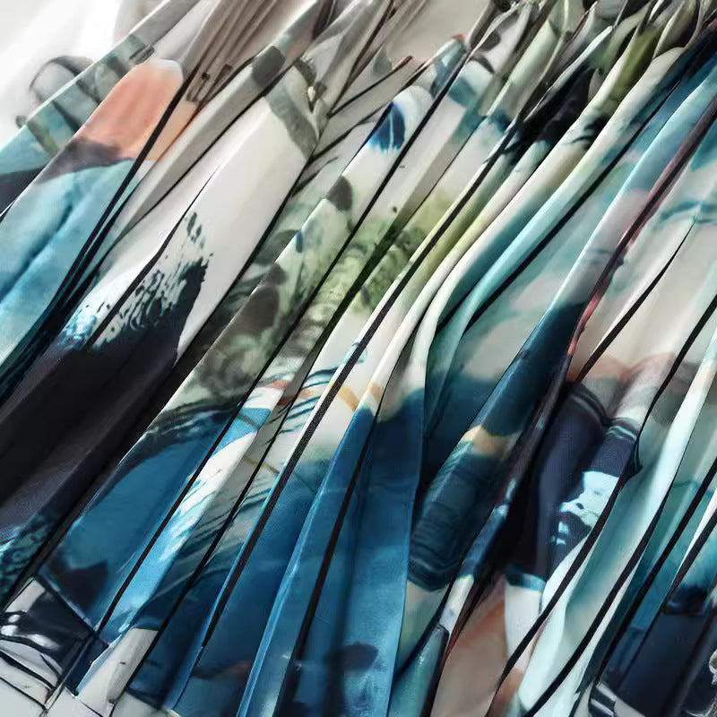 Abstract Print Pleated Skirt