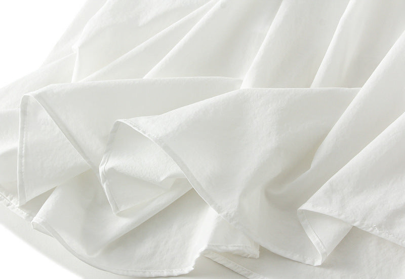 White Draped Balloon Midi Skirt With Pocket