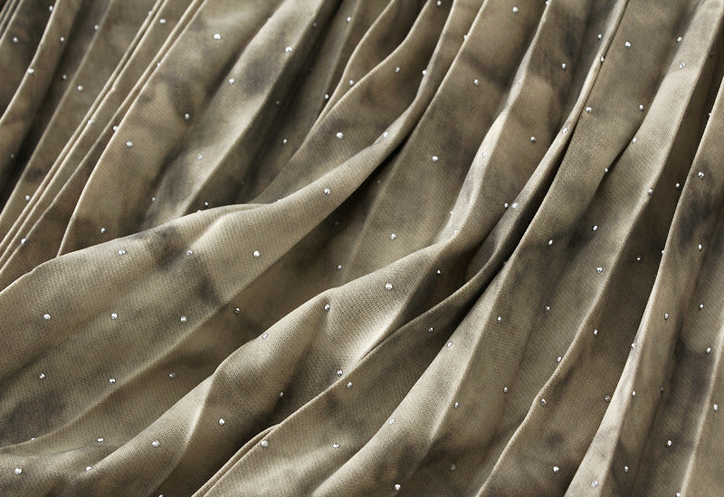 Marble Velvet Pleated Maxi Skirt