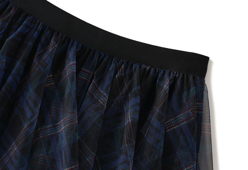 Navy Plaid Layered Tulle Skirt