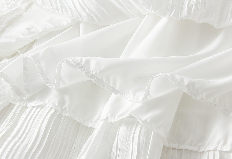 Snowfall Lace Tiered Pleated Skirt - 9106_WHITE