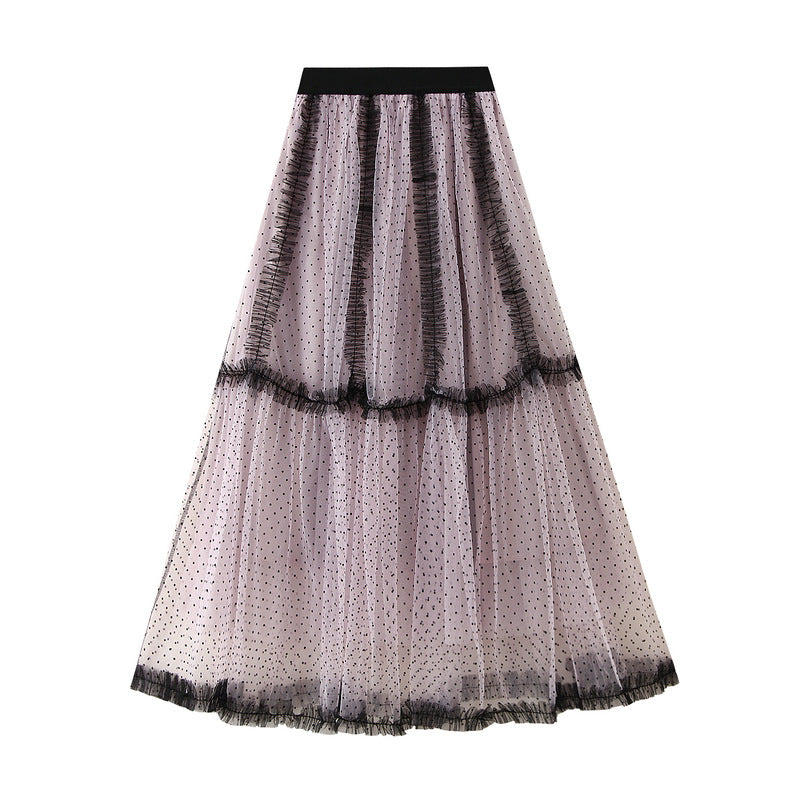 Pink Polka Dot Tulle Maxi Skirt