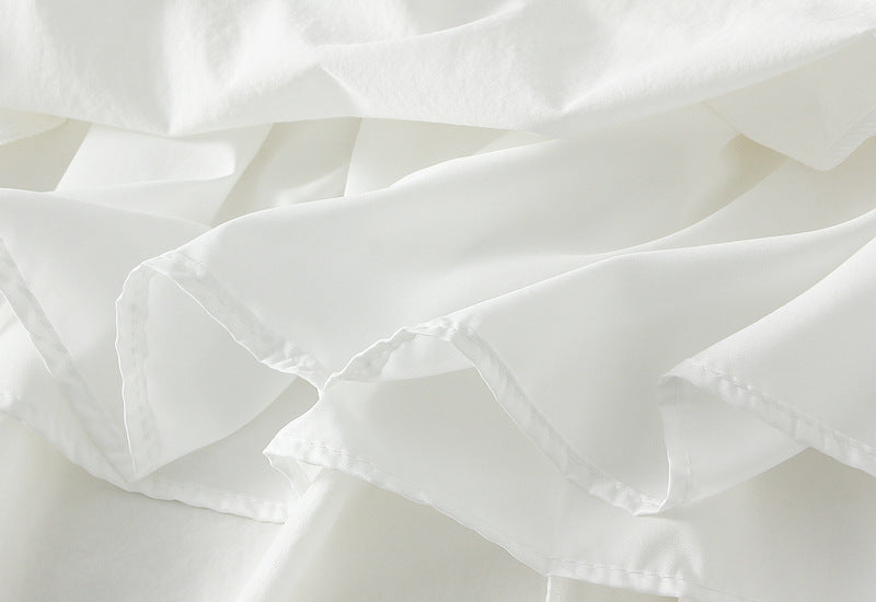 White Draped Balloon Midi Skirt With Pocket