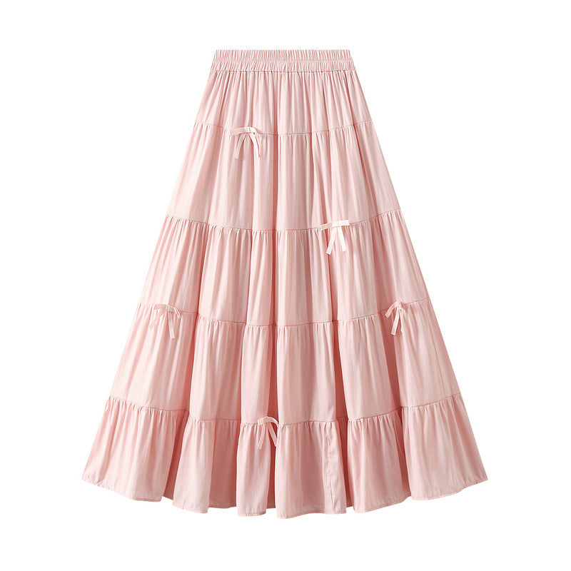 Pink Tiered Maxi Skirt with Bow Details