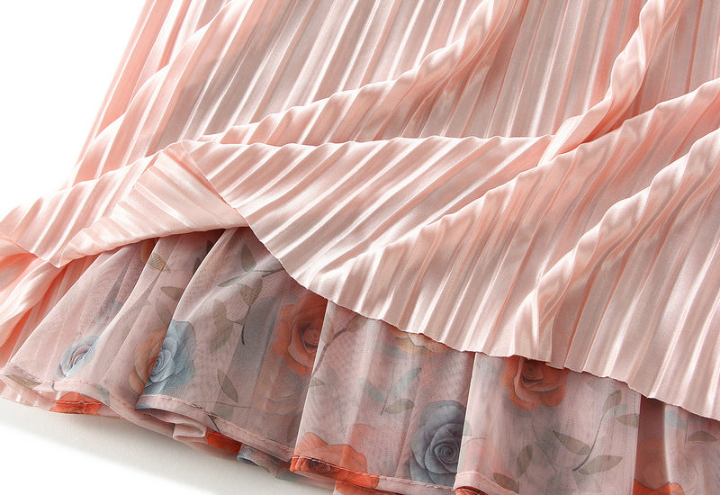 Reversible Rosewood Garden Pleated Skirt - 8331_PINK