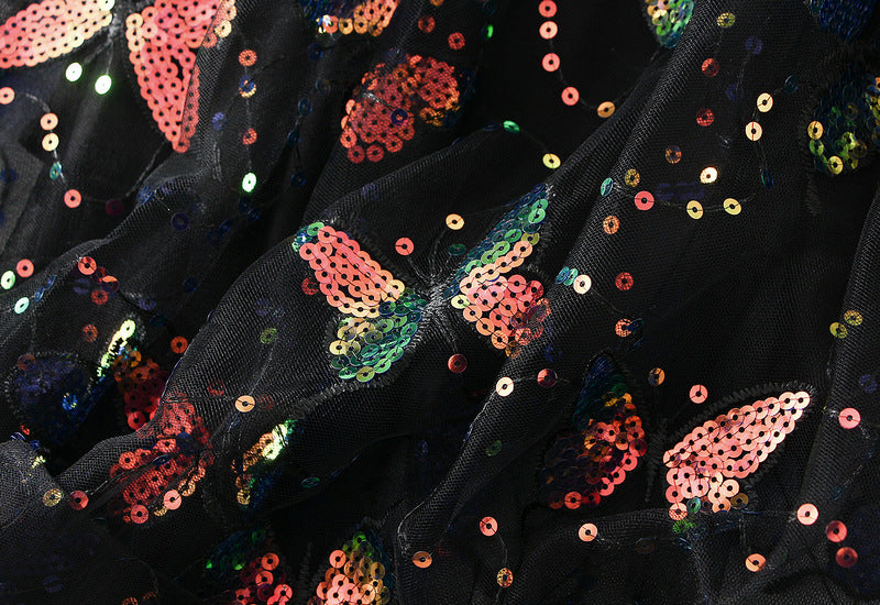 Black Butterfly Embroidered Tulle Maxi Skirt