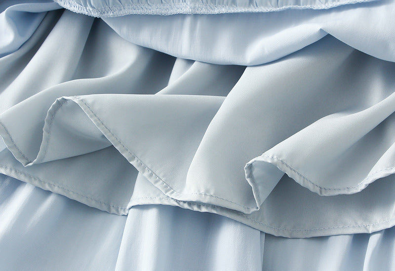 Light Blue Tiered Maxi Skirt with Bow Details