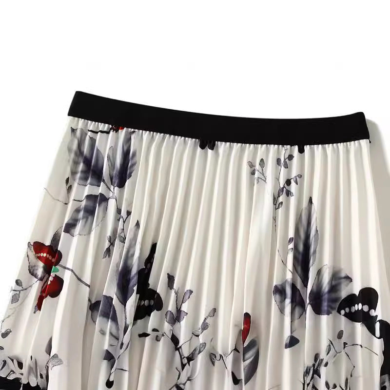 Butterfly Print Pleated Midi Skirt
