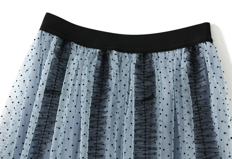 Blue Polka Dot Tulle Maxi Skirt