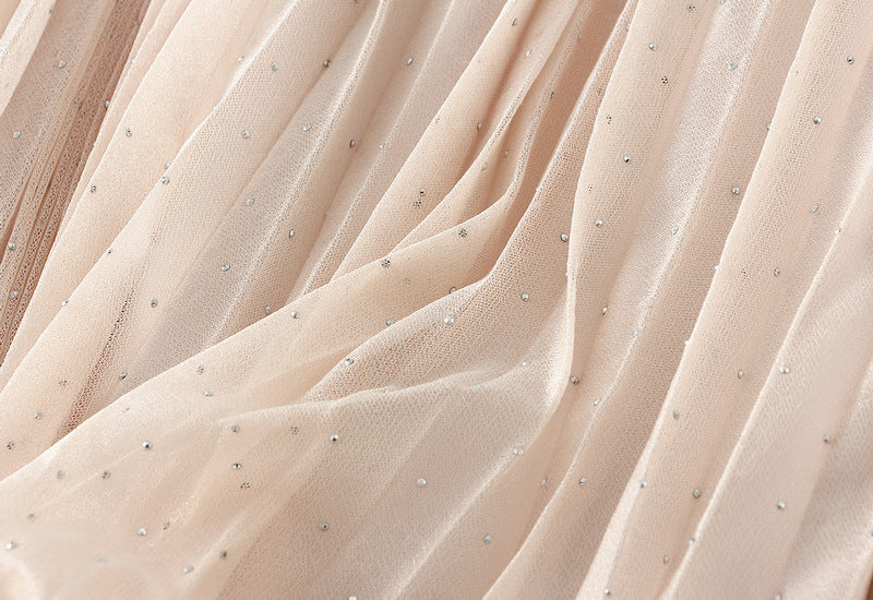 Elegant Pleated Maxi Skirt – Champagne Beige