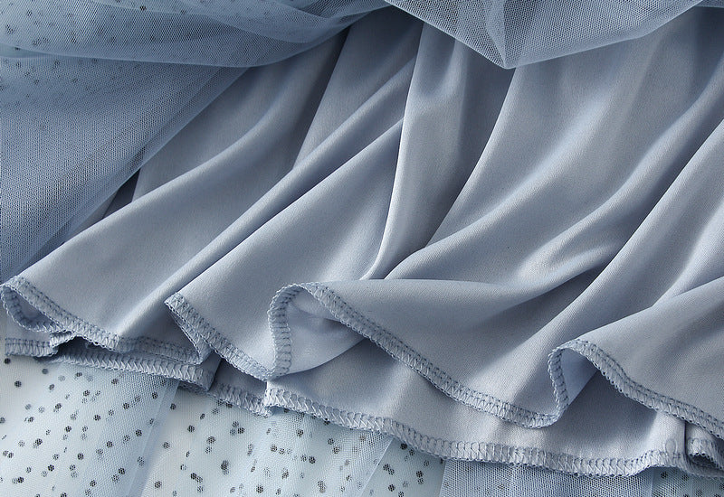 Blue Polka Dot Tulle Maxi Skirt