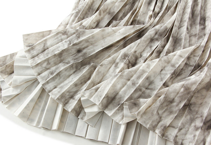 Marble Pleated Maxi Skirt