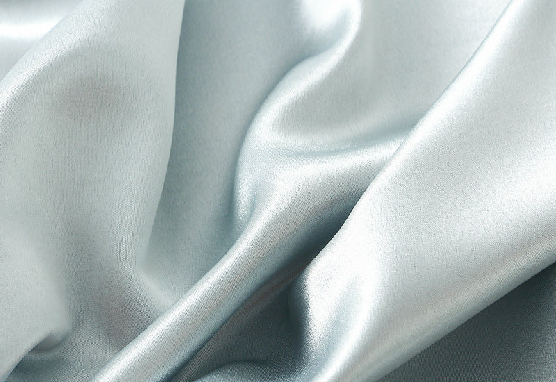 Elegant Blue Satin Lace Trim Midi Skirt