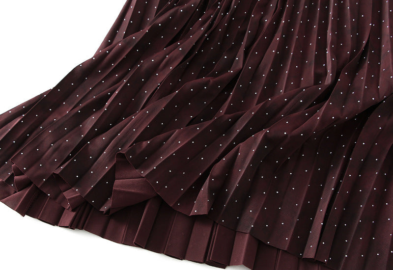 Burgundy Sparkle Pleated Maxi Skirt