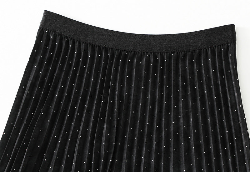 Sparkling Pleated Velvet Maxi Skirt