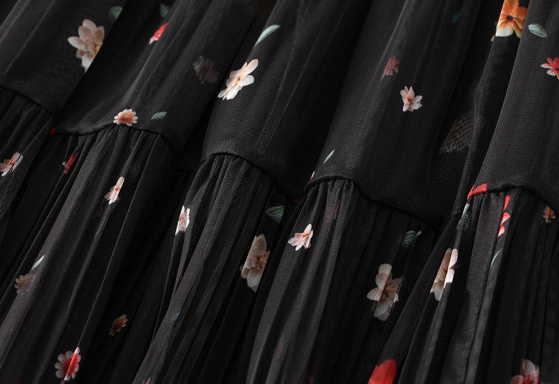 Reversible Midnight Garden Tiered Skirt - 8935_BLACK