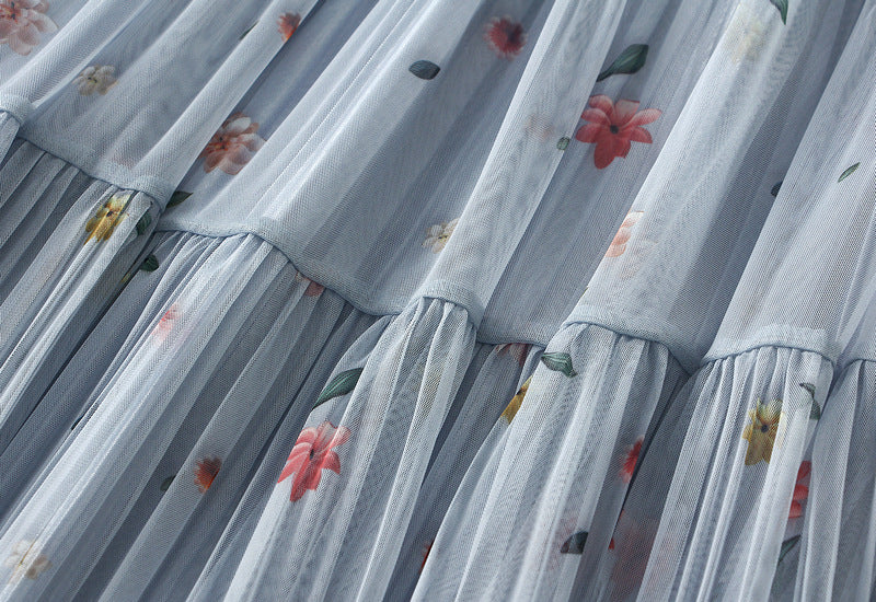 Reversible Bluebell Bloom Tiered Midi Skirt - 8935_BLUE