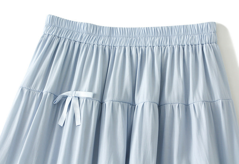 Light Blue Tiered Maxi Skirt with Bow Details