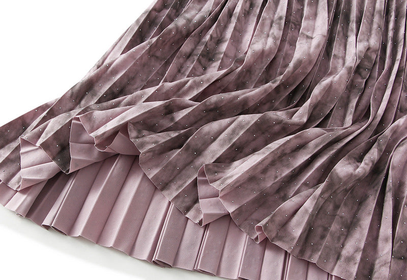 Blush Marble Pleated Maxi Skirt