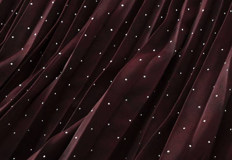 Burgundy Sparkle Pleated Maxi Skirt