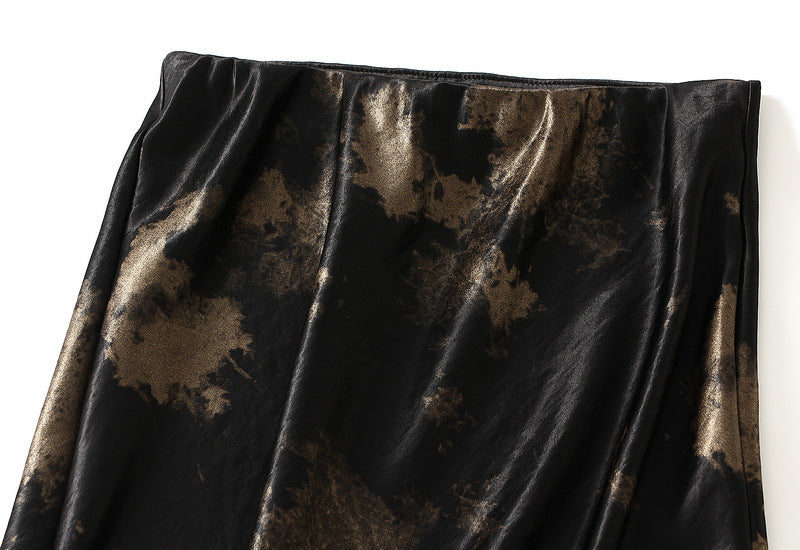 Luxe Metallic Print Satin Skirt