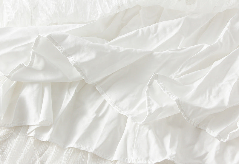 Crushed Embroidered Fabric Skirt - 2571_WHITE