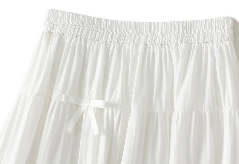 White Tiered Maxi Skirt with Bow Details