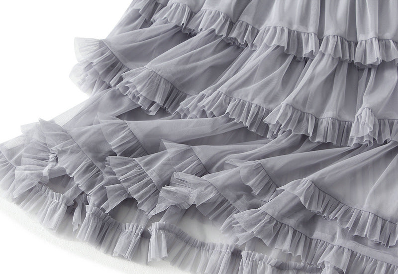 Grey Layered Ruffle Tulle Skirt