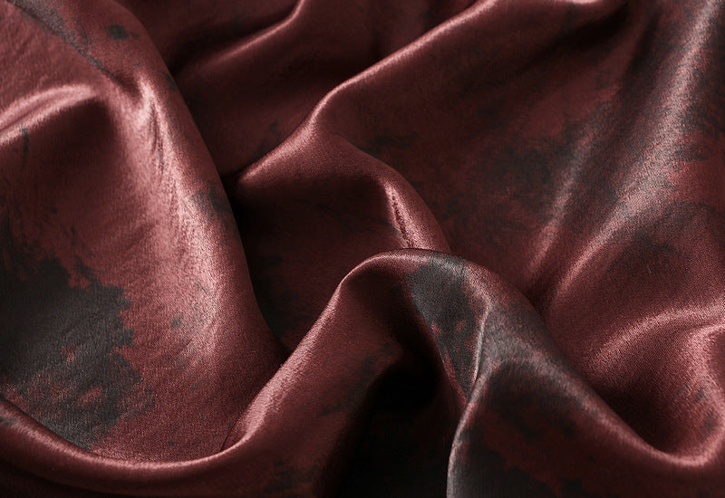 Burgundy Satin Print Midi Skirt