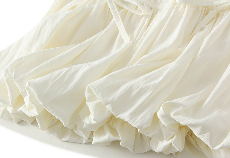 Ivory Puff Mini Skirt with Bow Details